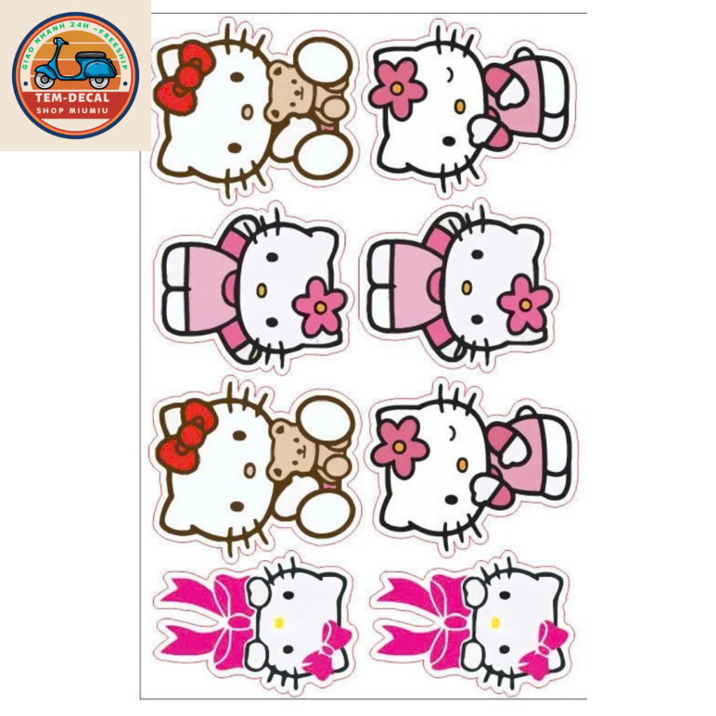 Bộ Tem Trong HELLO KITTY Dán đa vị trí, Tem 3 lớp, không ảnh hưởng đến màu sơn của xe
