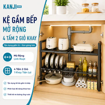 Kệ để đồ gầm bếp KANJI, để xoong nồi, kệ để gầm bồn rửa bát, kệ để đồ nhà tắm thép cacbon chống gỉ
