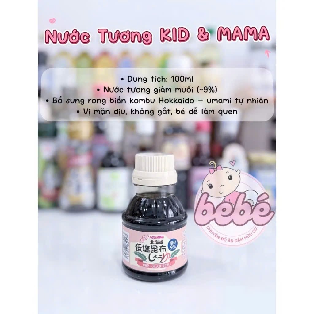 Nước Tương Tảo Bẹ Ăn Dặm Kids & Mama 100ml Nhật Bản. Tách Muối Vị Umami Tự Nhiên