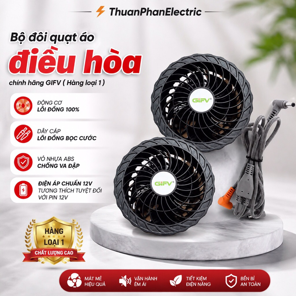 [Mẫu03] Phụ kiện Áo Điều Hoà 12V siêu bền, Lõi 6cell-18650/Samsung/LG