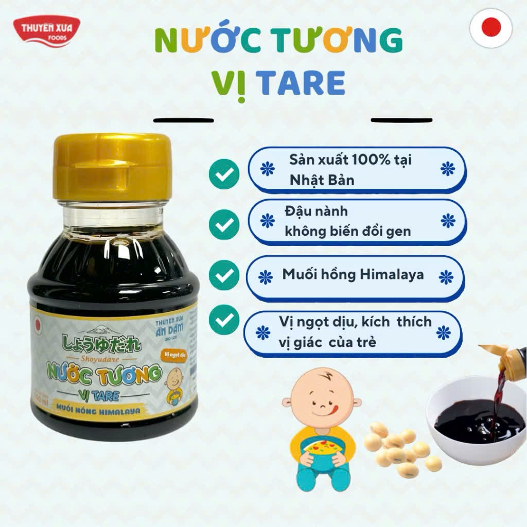 Nước Tương Ăn Dặm Thuyền Xưa 100ml Cho Bé Từ 12M+. Vị Tare Nhật Bản, Ngọt Diu, Ít Mặn