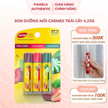 (BILL US - có sỉ) Set 3 thỏi son dưỡng Carmex vị Trái cây SPF 15 4.25g