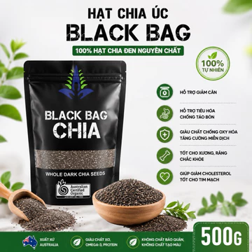 Hạt Chia Úc Black Bag 500G Chính Hãng - Hạt Chia Đen Giàu Omega 3, Chất Xơ, Hỗ Trợ Giảm Cân, Tốt Cho Sức Khỏe Gói 500g