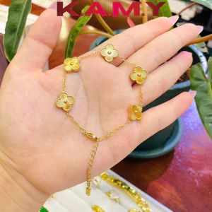 Lắc Tay Hoa Cỏ 4 Cánh Mạ Vàng Cao Cấp – Vòng Tay Nữ Thanh Lịch, Sang Trọng, Chống Gỉ