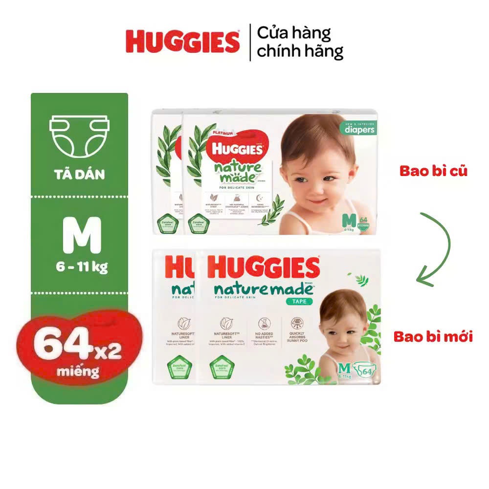 [ TẶNG XE CHÒI NGẪU NHIÊN ] COMBO4 GÓI Tã Dán Cao Cấp Huggies Nature Made Size NB/S/M/L