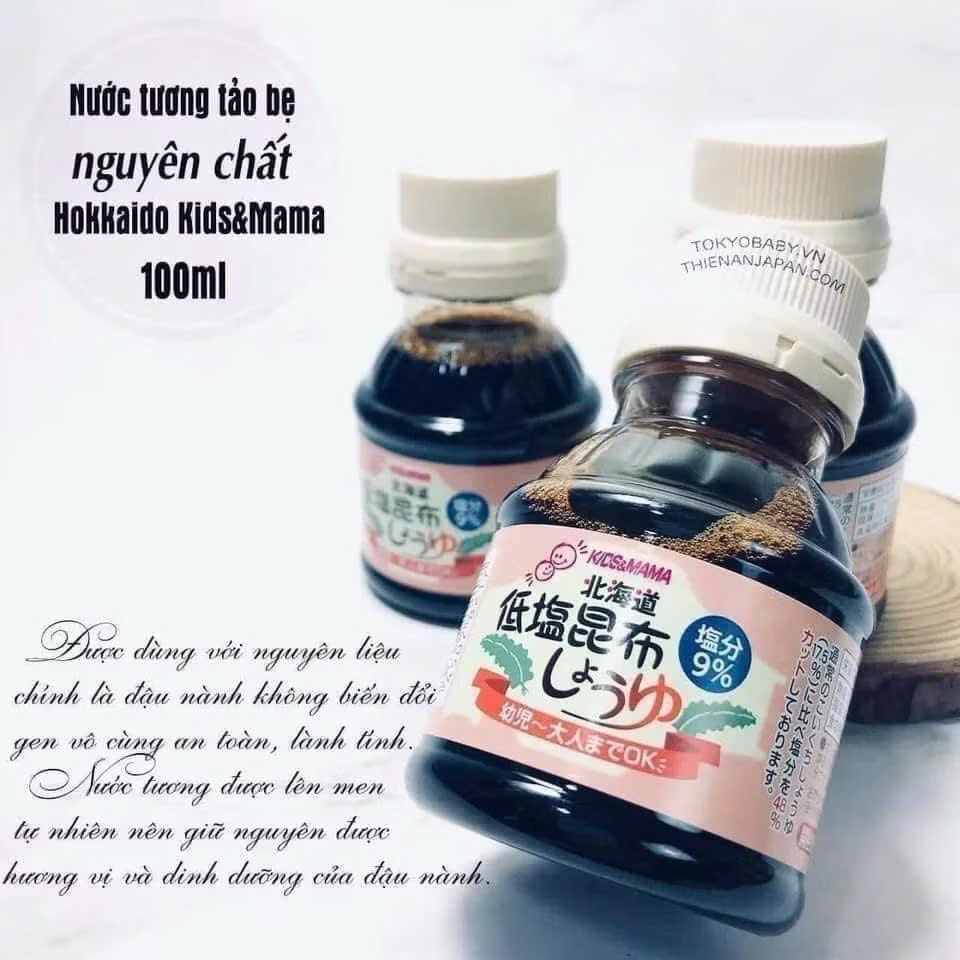 Nước Tương Tảo Bẹ Ăn Dặm Kids & Mama 100ml Nhật Bản. Tách Muối Vị Umami Tự Nhiên