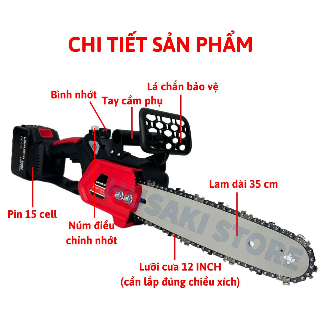 Máy Cưa Xích Dùng Pin 12inch, Động Cơ Không Chổi Than Công Suất 850-1000W, Tiện Dụng, Dễ Dùng