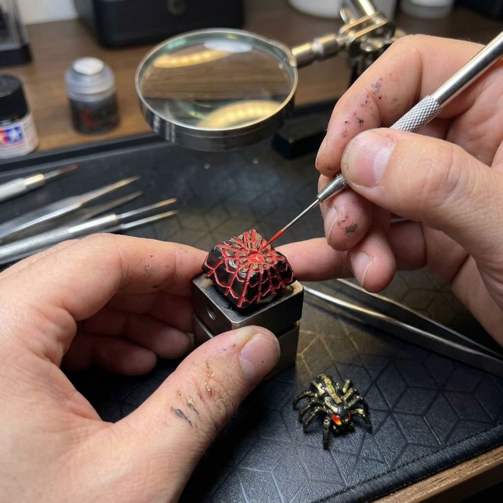 Keycap Artisan Spider (Nhện Đỏ) - Nút Bàn Phím Cơ Resin Thủ Công Xuyên Led Cao Cấp - Thương Hiệu Aphavin