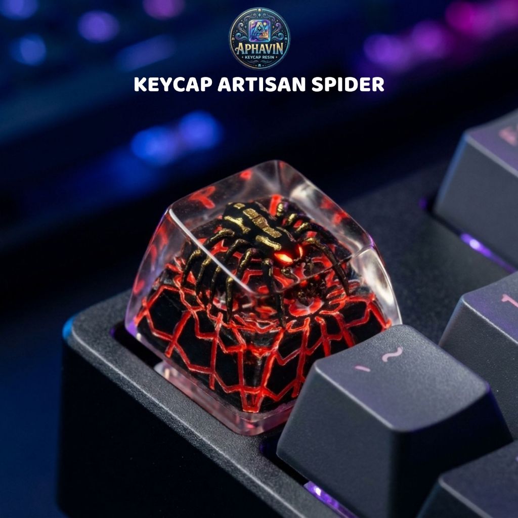 Keycap Artisan Spider (Nhện Đỏ) - Nút Bàn Phím Cơ Resin Thủ Công Xuyên Led Cao Cấp - Thương Hiệu Aphavin