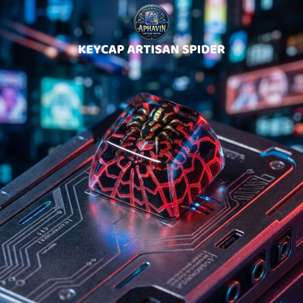 Keycap Artisan Spider (Nhện Đỏ) - Nút Bàn Phím Cơ Resin Thủ Công Xuyên Led Cao Cấp - Thương Hiệu Aphavin