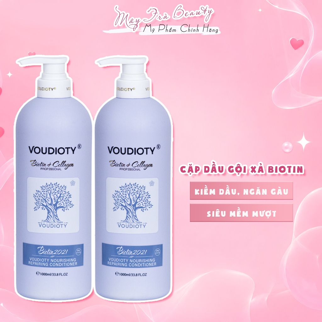 Cặp Dầu Gội Xả Biotin Collagen Voudioty Tím Kiềm Dầu, Ngăn Gàu, Siêu Mềm Mượt, Hương Nước Hoa 1000ML