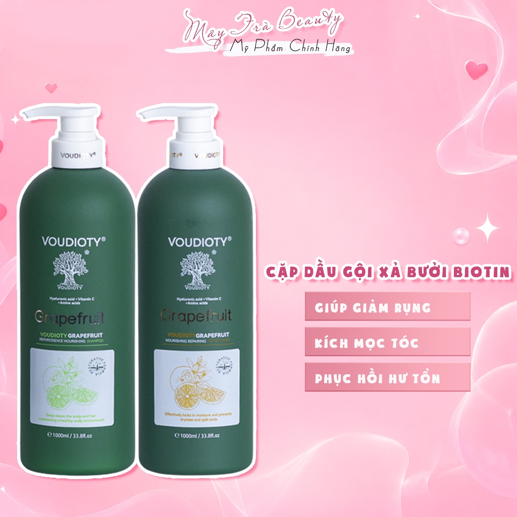 Cặp Dầu Gội Xả Bưởi Biotin Giúp giảm rụng, kích mọc tóc, phục hồi tóc hư tổn 500ml/1000ml