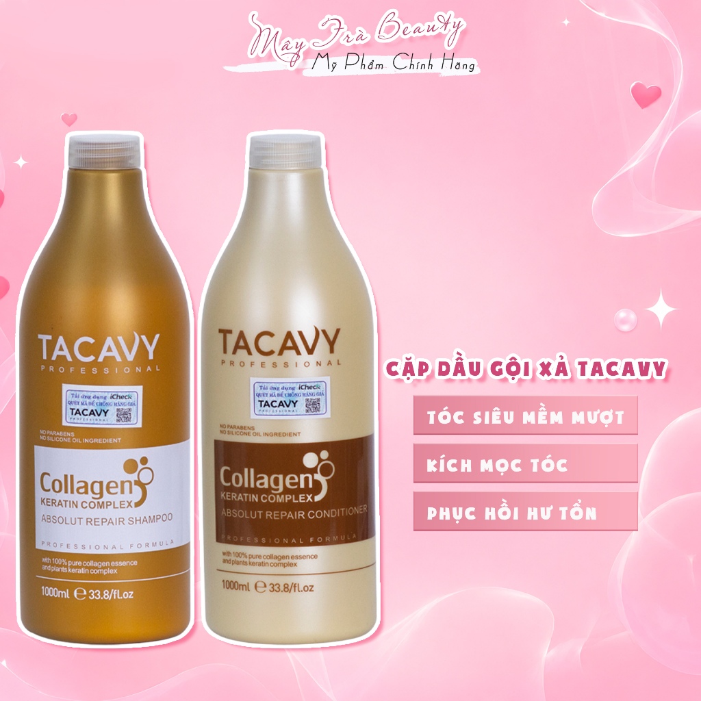 Cặp Dầu Gội Xả TACAVY 1000ml | Giảm Gãy Rụng, Phục Hồi Tóc Khô Xơ, Hư Tổn