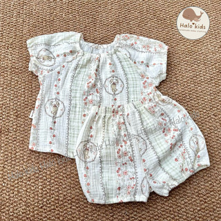 Bộ cộc tay mặc nhà chất liệu Xô muslin mềm mại xinh xắn cho bé gái