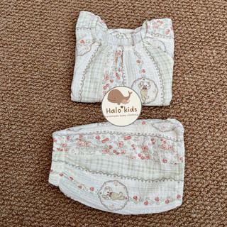 Bộ cộc tay mặc nhà chất liệu Xô muslin mềm mại xinh xắn cho bé gái