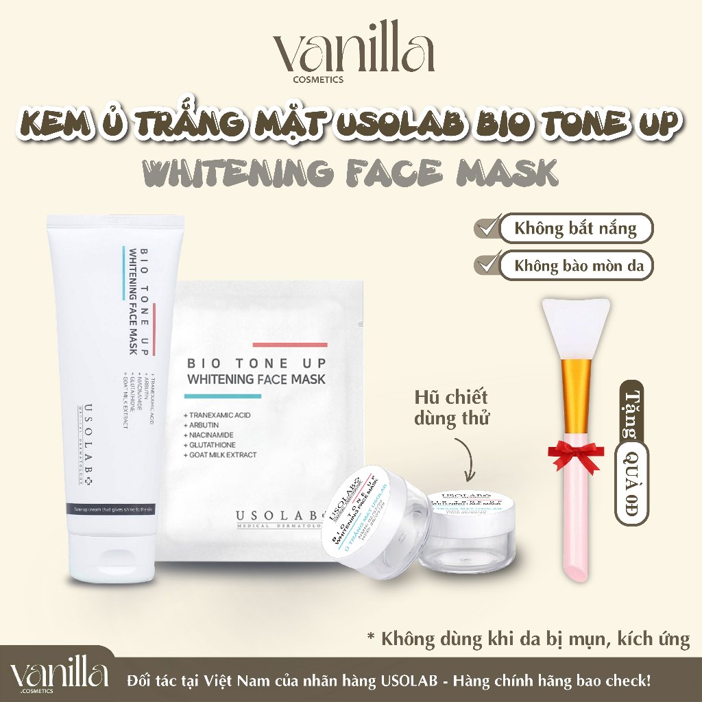 Kem ủ trắng mặt Usolab Bio Tone Up Whitening Face Mask Giúp sáng da 250ml VANILLA COSMETICS