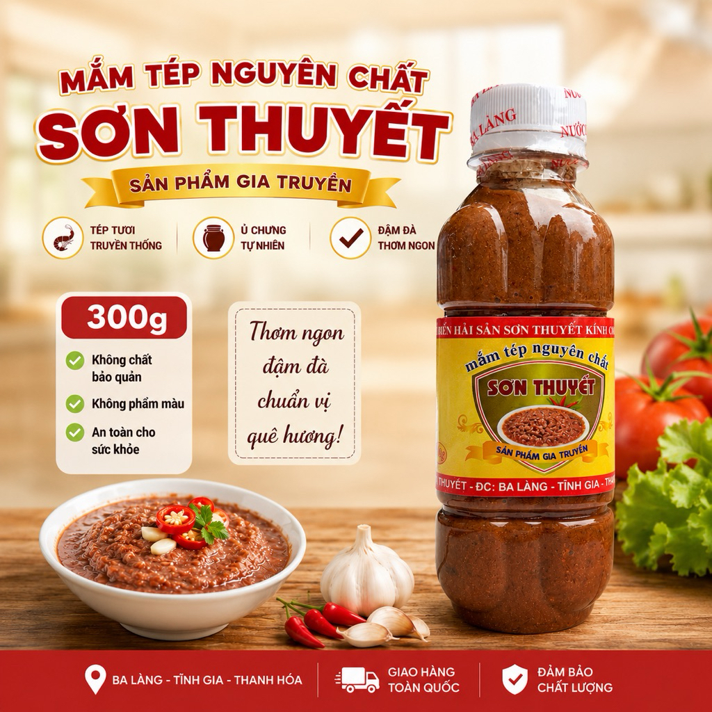 Mắm tép Ba Làng Sơn Thuyết 500G 300G Dùng chưng thịt, chấm đồ luộc, Mắm tép hao cơm, vị ngon đặc sản