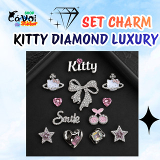 [ĐỘC QUYỀN]  Set Charm Hello Kitty Diamond Luxury Cao Cấp, Bộ Charm Đính Đá Hồng Bạc Sang Trọng Kawaii Trang Trí Dép