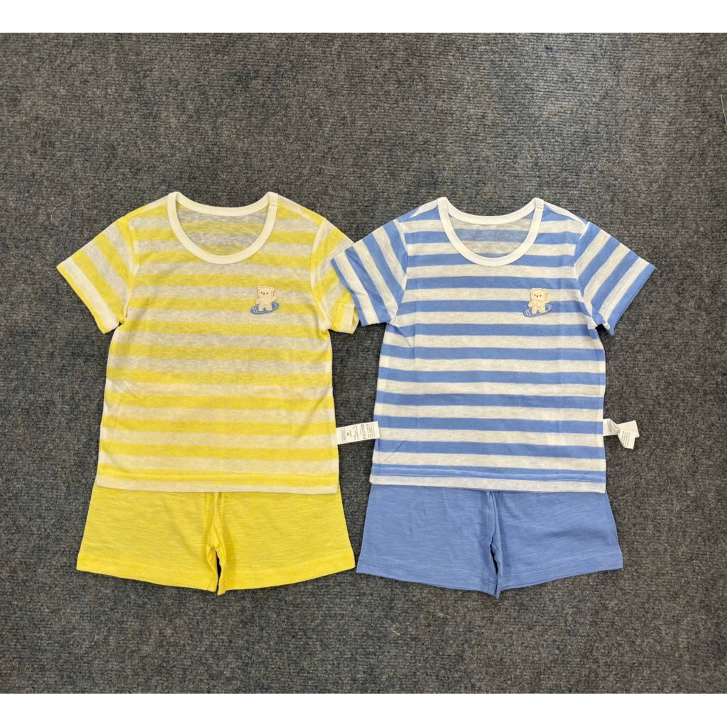 Bộ quần áo cộc tay absorba kẻ sọc phối gâu thêu chất mềm mát (k có cúc vai + bộ kẻ xanh gấu lướt ván xanh như ảnh chụp)