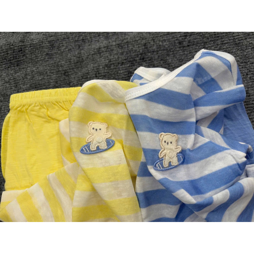 Bộ quần áo cộc tay absorba kẻ sọc phối gâu thêu chất mềm mát (k có cúc vai + bộ kẻ xanh gấu lướt ván xanh như ảnh chụp)