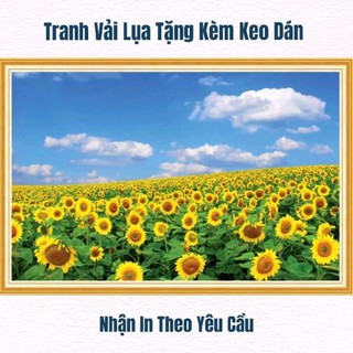 Tranh dán tường hoa hướng dương, tranh 3D in trên chất liệu vải lụa (shop tặng kèm keo dán)