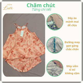 Bộ đồ ngủ nữ dáng yếm Tiệm Lười đồ bộ mặc nhà cổ yếm quần đùi họa tiết sang chảnh Freesize 50-60kg