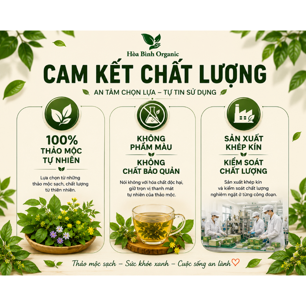 HÒA BÌNH ORGANIC- Trà Rau Mương, Chè Dây Hỗ trợ đ.trị viêm loét, trào ngược, khuẩn HP - Bịch 50 lọc