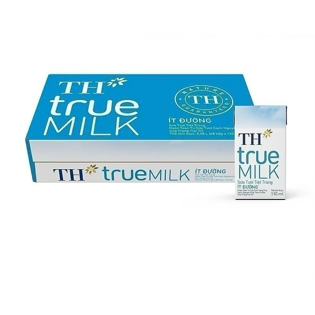 Sữa tươi tiệt trùng TH true MILK dung tích 110ml có đầy đủ cả 3 loại: Có đường, Ít đường và Không đường (Nguyên chất).