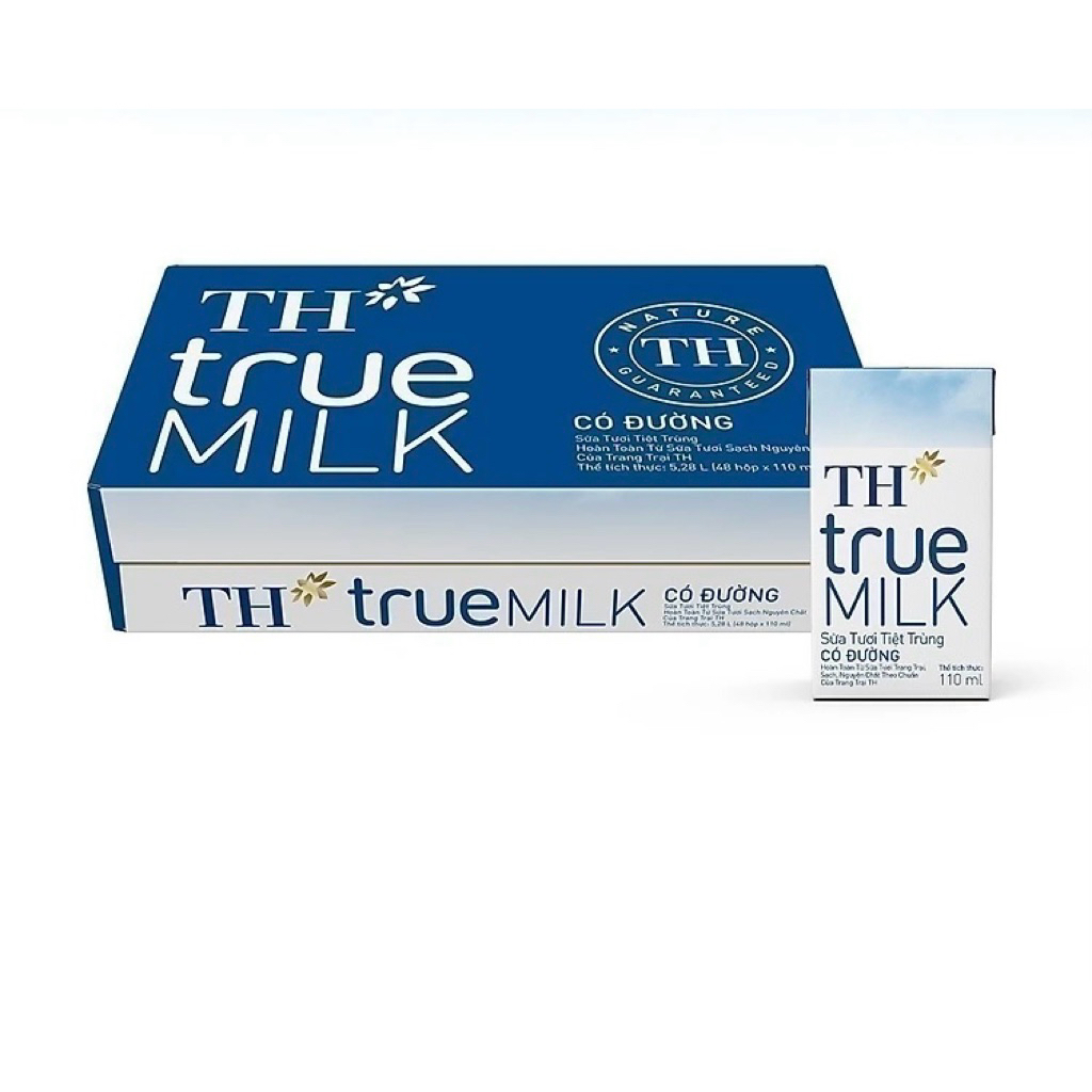 Sữa tươi tiệt trùng TH true MILK dung tích 110ml có đầy đủ cả 3 loại: Có đường, Ít đường và Không đường (Nguyên chất).