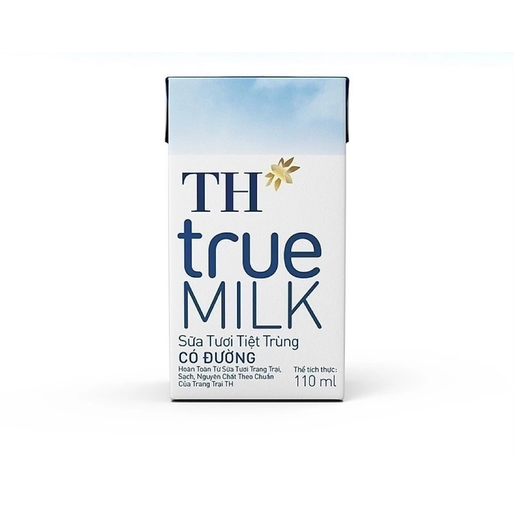 Sữa tươi tiệt trùng TH true MILK dung tích 110ml có đầy đủ cả 3 loại: Có đường, Ít đường và Không đường (Nguyên chất).