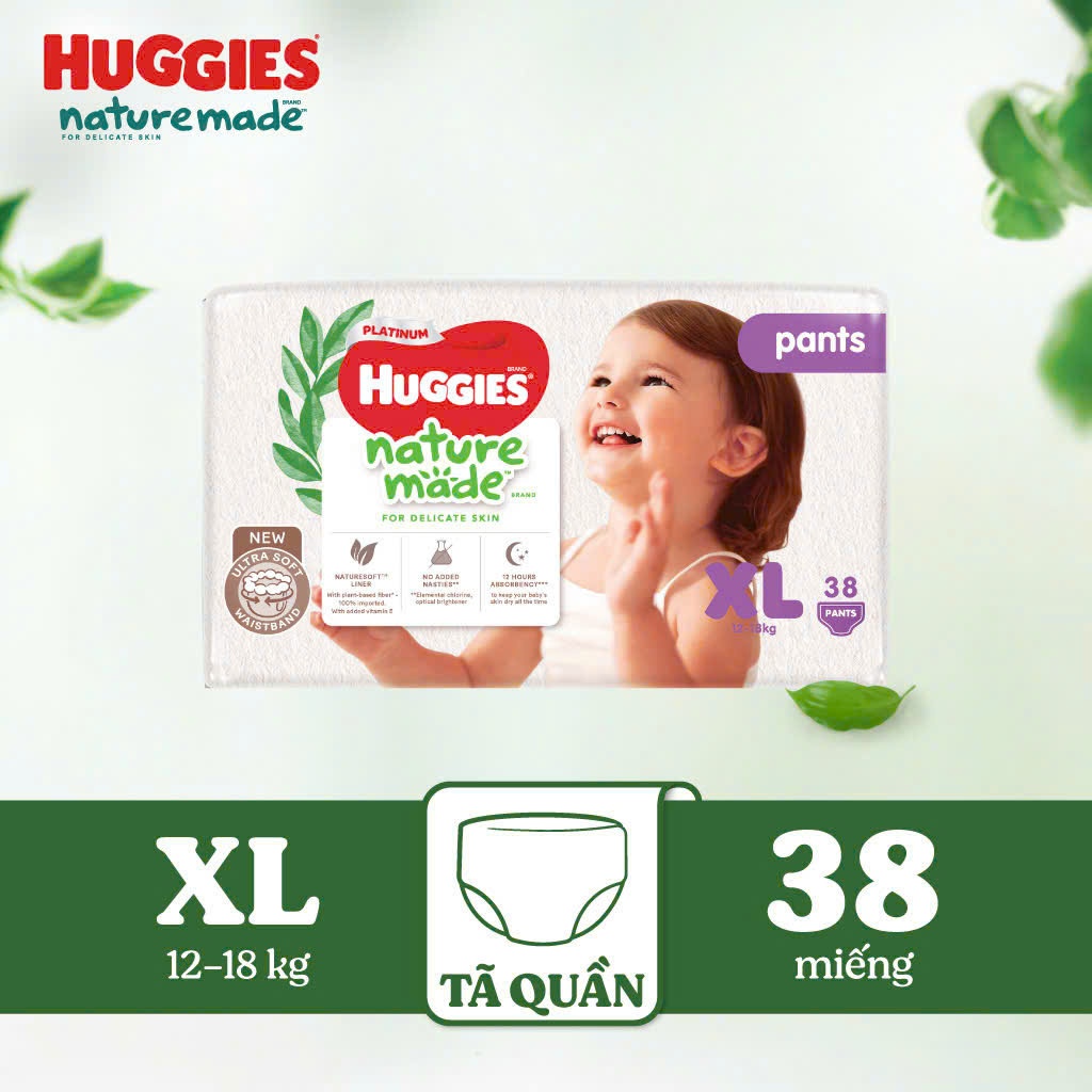 Tã Quần Huggies Nature Made gói lẻ Size M / L / XL / XXL / XXL,Thấm hút tốt 2 lớp giữ an toàn cho da