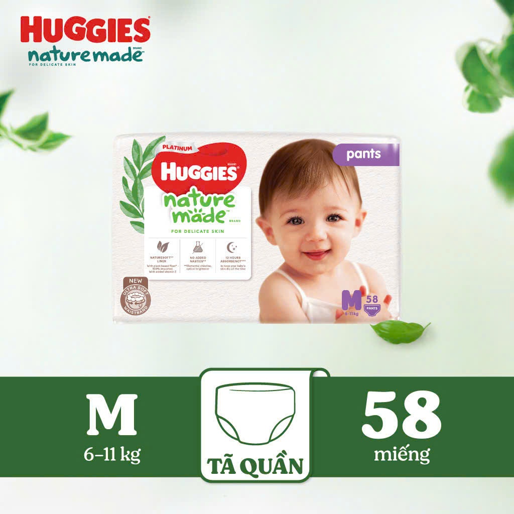 Tã Quần Huggies Nature Made gói lẻ Size M / L / XL / XXL / XXL,Thấm hút tốt 2 lớp giữ an toàn cho da