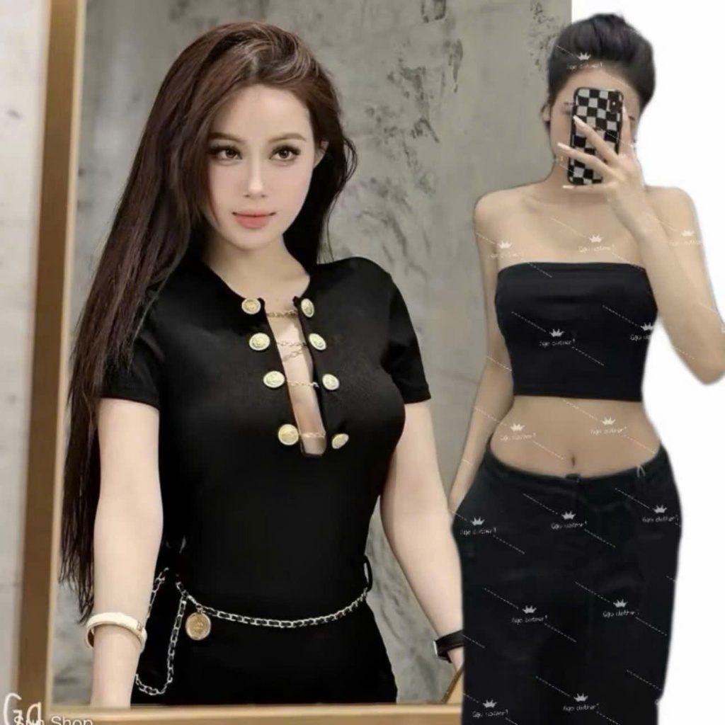 (XS-3XL) ÁO XÍCH NÚT (tay ngắn, tay dài) có kèm ống hoặc áo lẻ - chất borip mềm mịn có độ co giãn phong cách s e x y