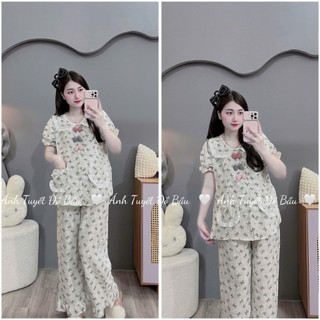 Bộ bầu- bộ sau sinh-BỘ QDAC VÂN MÂY CỔ SEN 3 NƠ-5 màu, áo có khoá kéo, quần có chun chỉnh