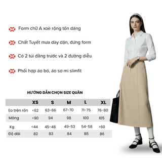Chân váy chữ A xoè rộng Mini Cica, có 2 túi trước, dài 82cm, có đường diễu 2 bên, chất Tuyết mưa dày dặn minicica V07