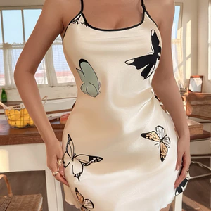 V23. VÁY LỤA 2 DÂY,THIẾT KẾ QCCC,ÔM NẸ SIÊU TÔN DÁNG,MẶT VẢI BÓNG TẠO CẢM GIÁC MƯỚT MỀM TRÊN DA,HỌA TIẾT BƯỚM 3D