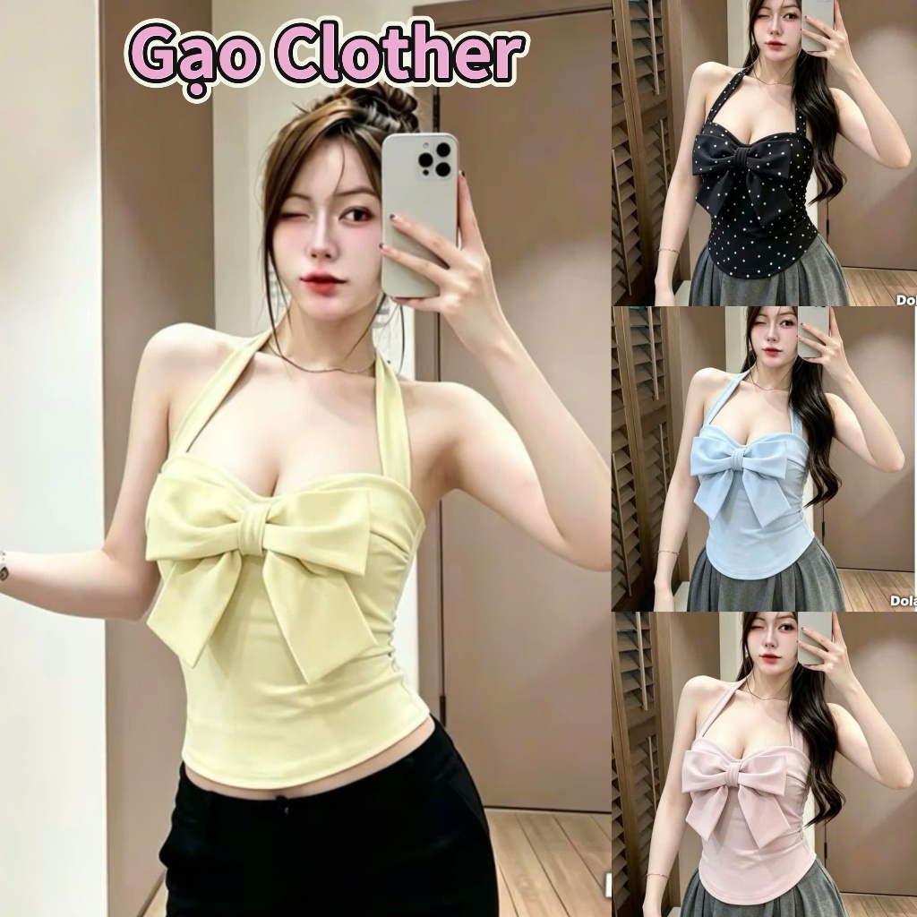 Size Xs- 2Xl, YẾM NƠ NGỰC - Áo yếm nơ cột dây cổ đẹp, sẵn đệm mút, phù hợp mùa hè, đi du lịch