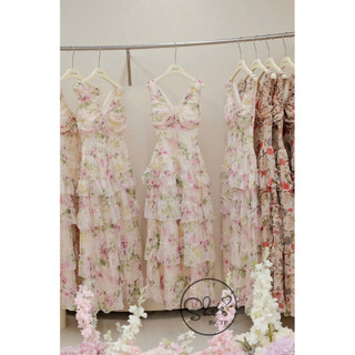 Váy Tơ Maxi Hoa Bèo Tầng Nhún Ngực Chuẩn She’s
