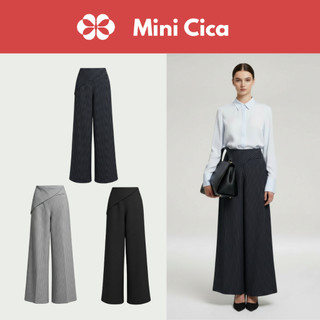 Quần vạt chéo kẻ nữ Mini Cica ống rộng 32cm cạp cao, chất siêu lỳ, dày dặn, quần âu nữ công sở Q06