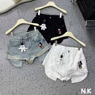 QCL1 0495 Quần sooc jeans mickey thêu túi gập gấu thò kèm móc khoá bàn tay siêu xinh