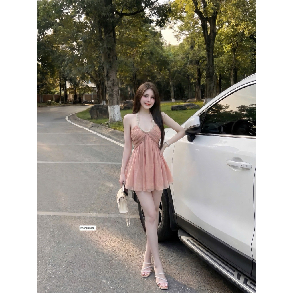 Váy tơ babydoll cổ yếm dáng xoè xinh