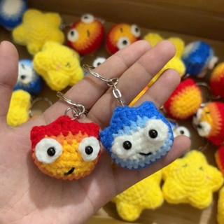 ( Ảnh thật) Móc khoá Calcifer- lửa và nước bằng len handmade