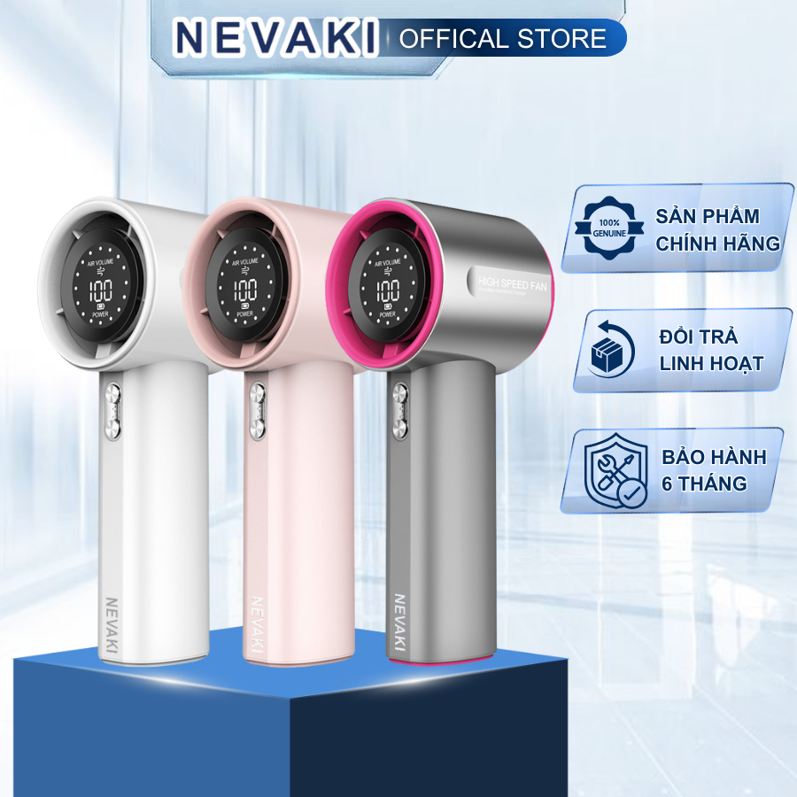 Quạt cầm tay mini NEVAKI GS01 pin 4000mAh với 100 cấp độ gió màn hình kỹ thuật số, bảo hành chính hãng