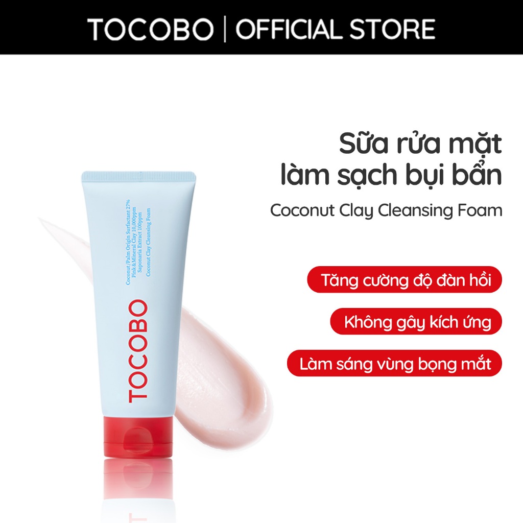 Sữa rửa mặt làm sạch bụi bẩn & thu nhỏ lỗ chân lông Tocobo Coconut Clay 150ml