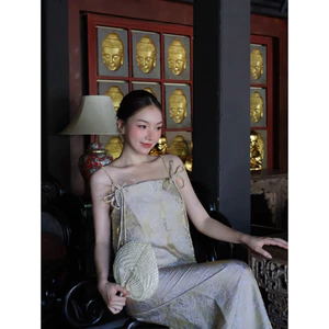 Set áo 2 dây thắt quần suông lụa tơ