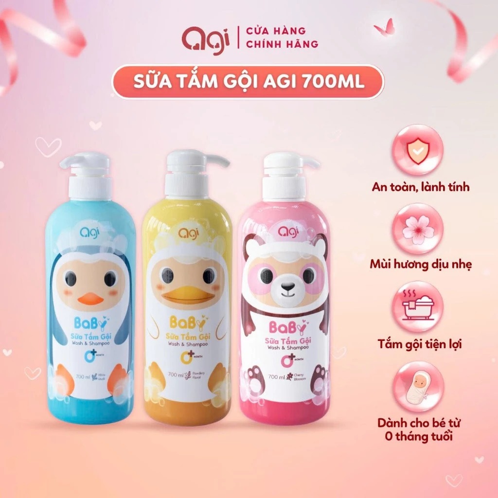 Sữa tắm gội Agi 2 in 1 700ml dịu nhẹ, an toàn cho bé [BAO BÌ MỚI]