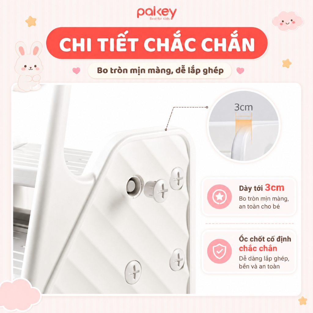 Thang Kê Chân Có Tay Cầm Cho Bé PAKEY Cao Cấp, Ghế Kê Chân, Toilet Dày Dặn Chắn Chắn Giúp Tăng Chiều Cao 2, 3 Bậc