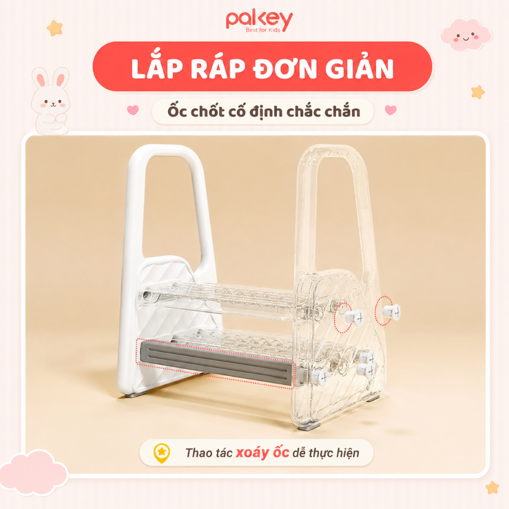 Thang Kê Chân Có Tay Cầm Cho Bé PAKEY Cao Cấp, Ghế Kê Chân, Toilet Dày Dặn Chắn Chắn Giúp Tăng Chiều Cao 2, 3 Bậc