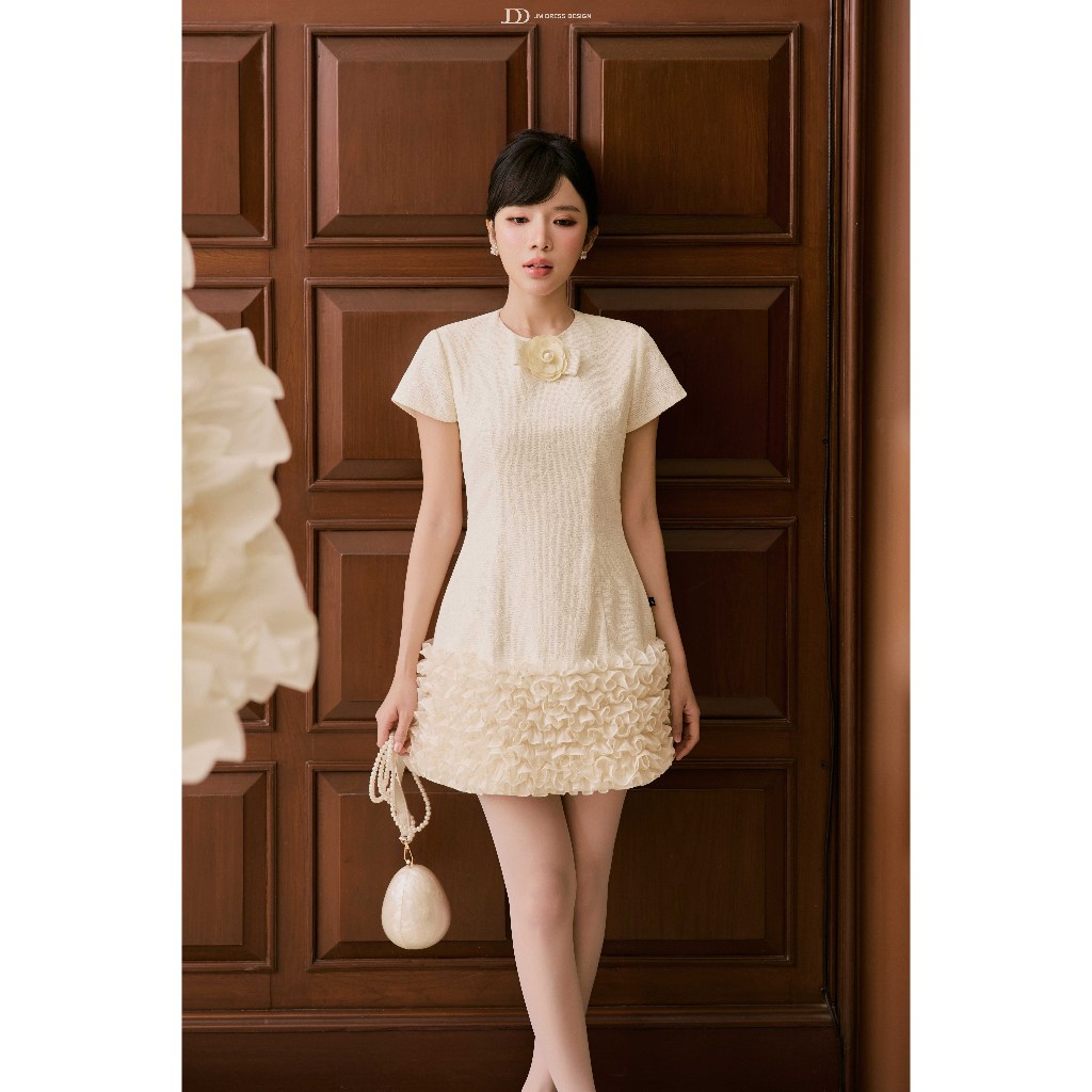 Đầm Party Cổ Tròn Chân Váy Cách Điệu 1P01.2605, Đầm Mini Dự Tiệc Dáng A Ôm Eo Nhẹ, Chân Váy Ruffle 3D, Đầm Sự Kiện By JM