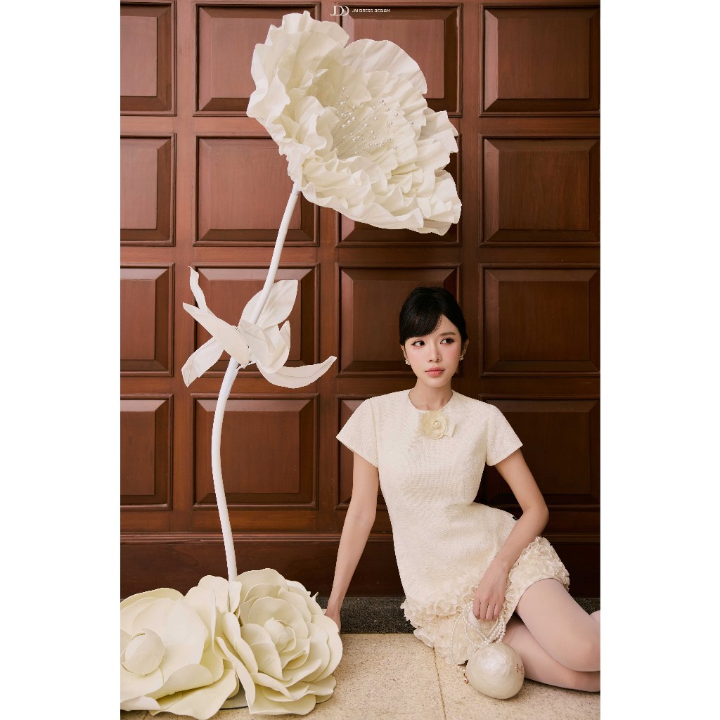 Đầm Party Cổ Tròn Chân Váy Cách Điệu 1P01.2605, Đầm Mini Dự Tiệc Dáng A Ôm Eo Nhẹ, Chân Váy Ruffle 3D, Đầm Sự Kiện By JM